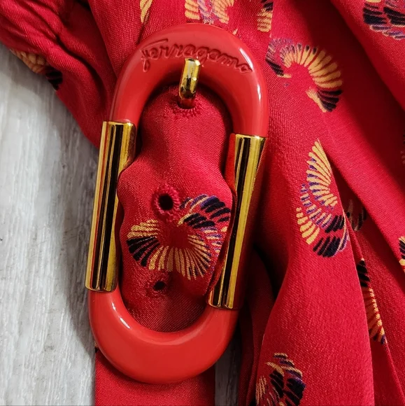 Salvatore Ferragamo Vintage Red All Over Print Dress 100% Silk 80s Size 44 - Picture 5 of 13